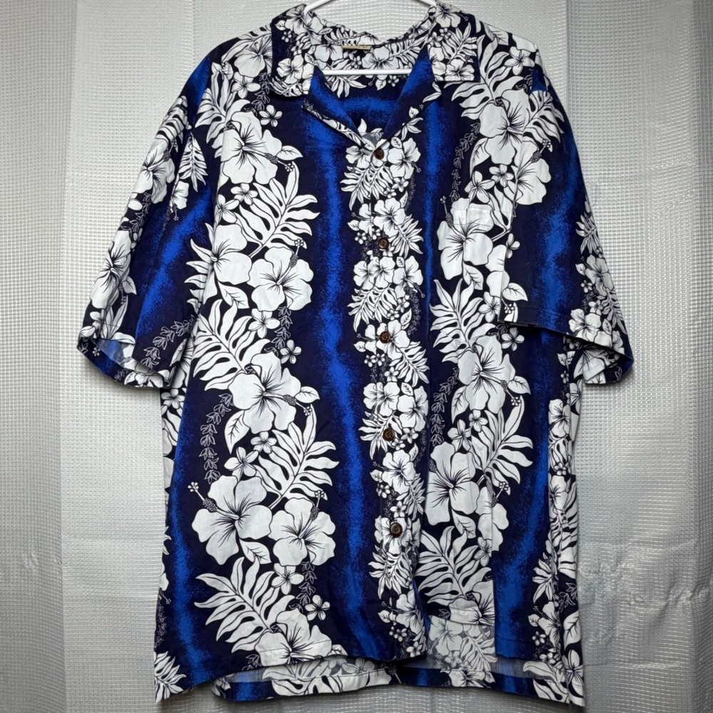 Royal Creations Hawaiian Shirt 3XL Blue Floral Tropical Button Up Made in Hawaii